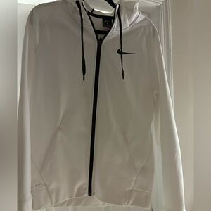 Nike Men's White and Black Lightweight Jacket with hood. Dri fit